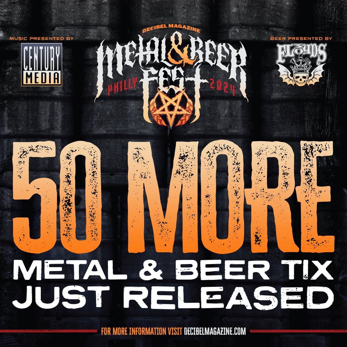 If you waited until the last minute to grab your tickets to Decibel Magazine Metal & Beer Fest: Philly 2024 at @FillmorePhilly , then today is your lucky day - we just released the FINAL *50 Metal & Beer Tickets* for the weekend: decibelmagazine.com/events/metalan…