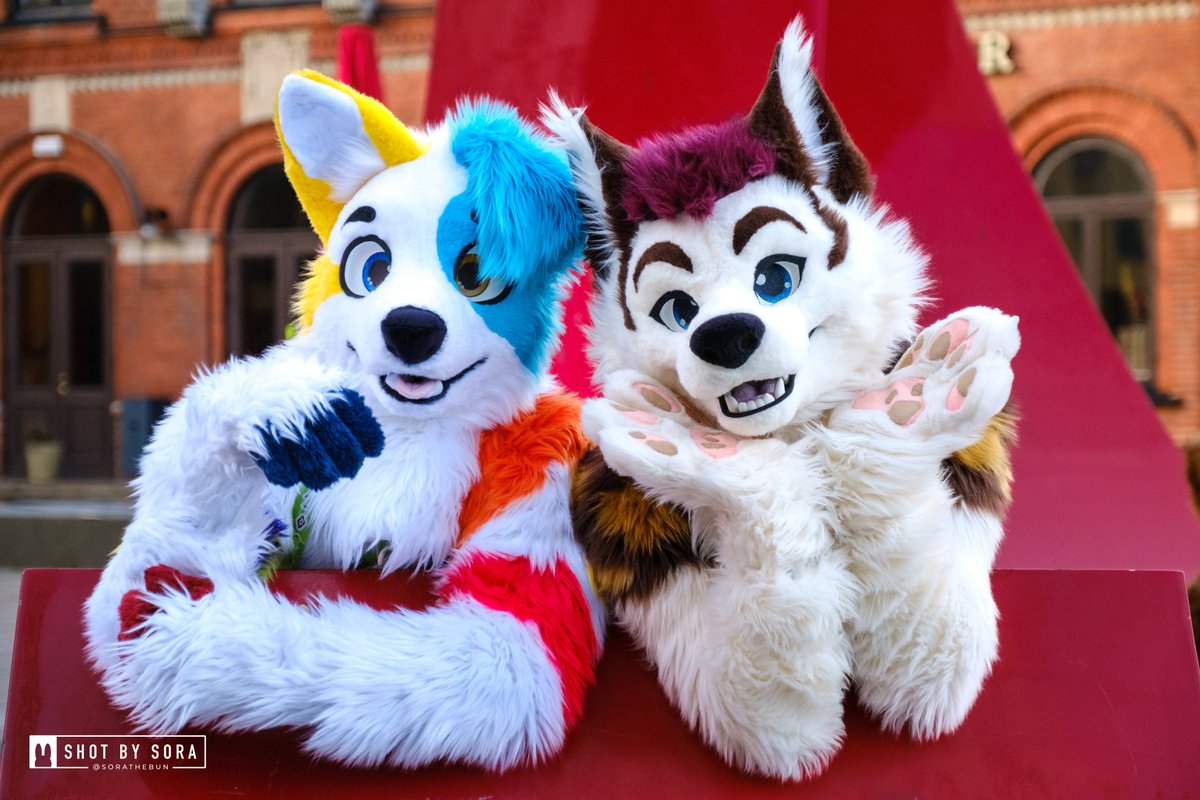 We wish you a great fursuit friday and happy easter days. Have a good time and enjoy the time with the people you like! @Lumi_Flecktupf @DexterDogy 📷@SoraTheBun 🪡@Sasa_Creations #FursuitFriday #dancingdogs #colourful