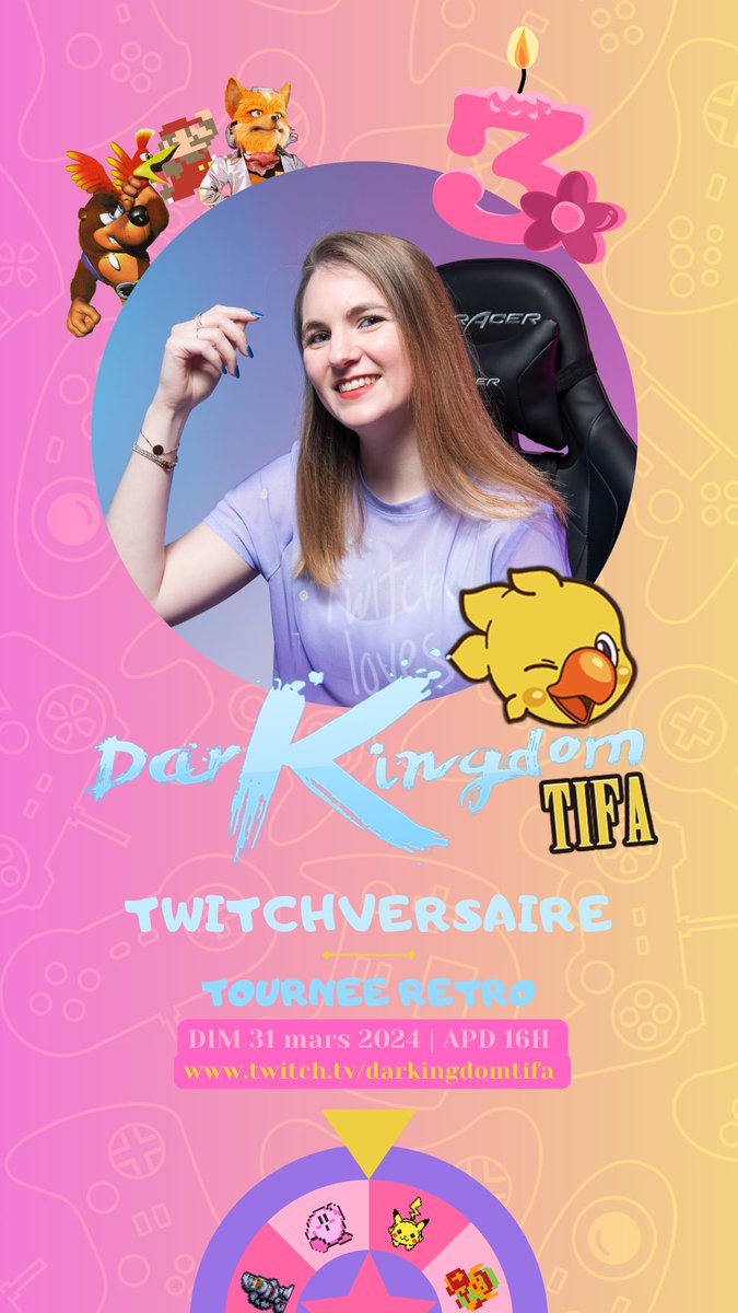 CE DIMANCHE 31 MARS à 16H, on fête les 3 ANS de ma chaîne Twitch ! Venez 👀 (on fait une tournée rétro, je vous explique tout dimanche) [ twitch.tv/darkingdomtifa ]