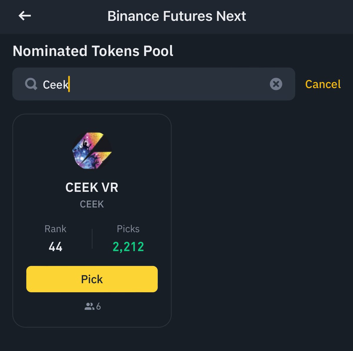 $ceek #ceek Binance Futures Next adaylığına onaylandı. 
‼️Binance e girip aramaya futures next yazıp tıklayın bu açılan menüden ceek yazarak oy verme işlemine pick e tıklayıp katılabilirsiniz. 1$ ile 100$ arası katılım sağlayabilirsiniz süreç sonunda iade edilecek bakiyemiz🙏🏼