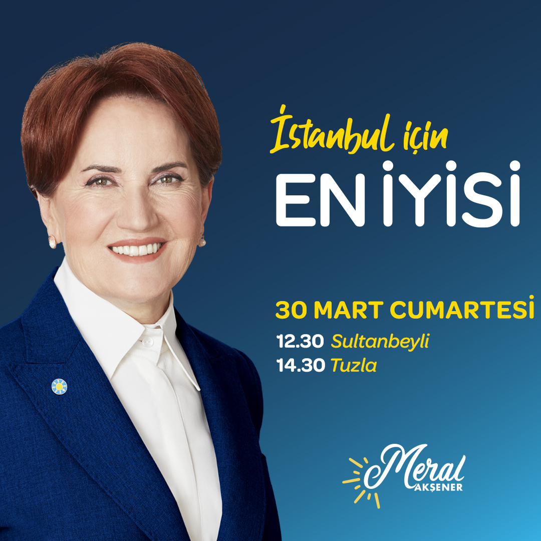 📍30 Mart Cumartesi günü (yarın); 🕧12:30’da Sultanbeyli’de 🕝14:30'da Tuzla’da esnaflarımızı ziyaret edeceğiz. 31 Mart'ta milletimizle birlikte demokratik millî yükselişimizi başlatmaya geliyoruz! Önce İstanbul’da sonra tüm Türkiye'de!