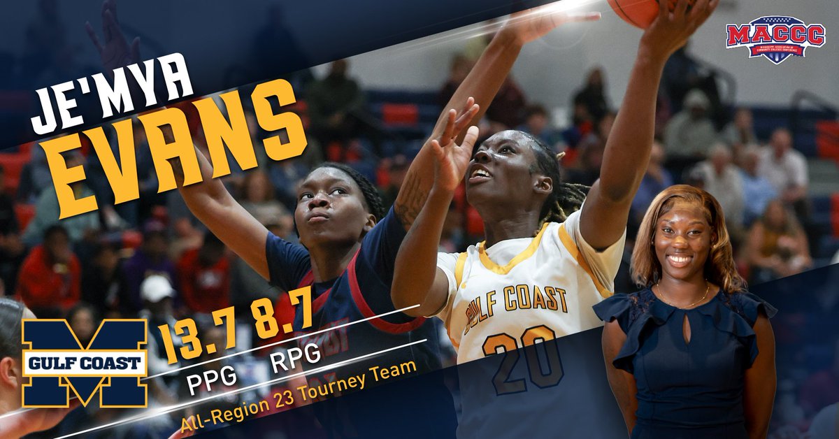 HOOPS | @MGCCC_WBB's Je'Mya Evans grabbed a spot on the All-Region 23 Tournament Team: