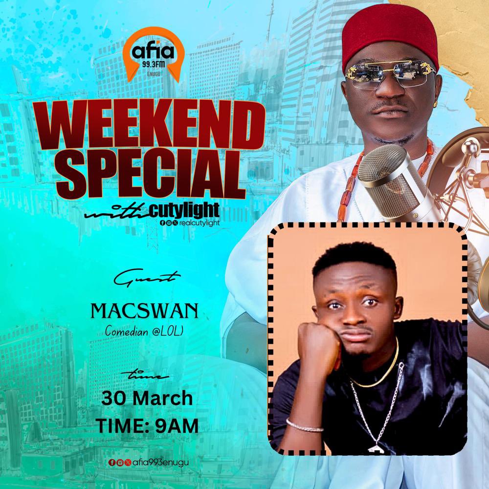 You don't wanna miss out tomorrow 🤭. Catch Macswan live on your favorite radio show - Weekend Special - with @RealCutylight and @Shibeyahh