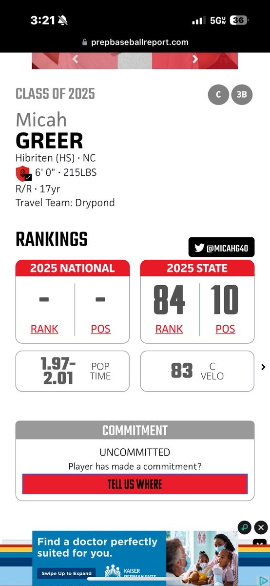 Micahg40's tweet photo. Thank you @PrepBaseballNC for the ranking! @drypondbaseball @Hibriten_Bsbl #uncommitted #ClassOf2025 https://t.co/mODd47vtGp