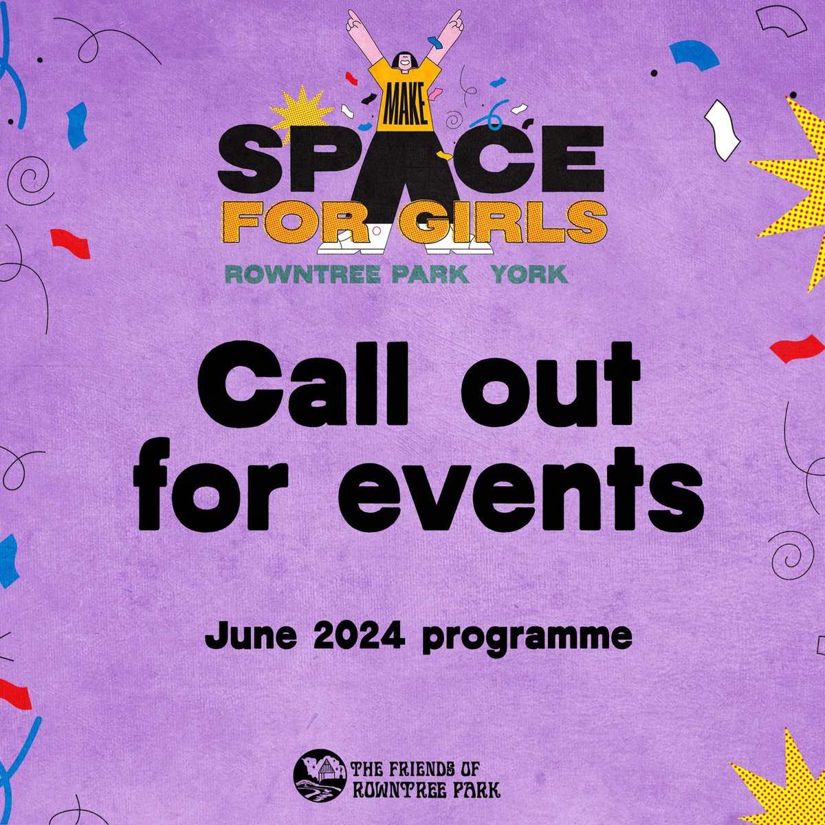 Final call to be involved in our ‘Make Space for Girls’ in Rowntree Park June 2024 programme - deadline is 31st of March. The programme is focused on creating a welcoming park for teenage girls. Sign up now!!! rowntreepark.org.uk/make-space-for…