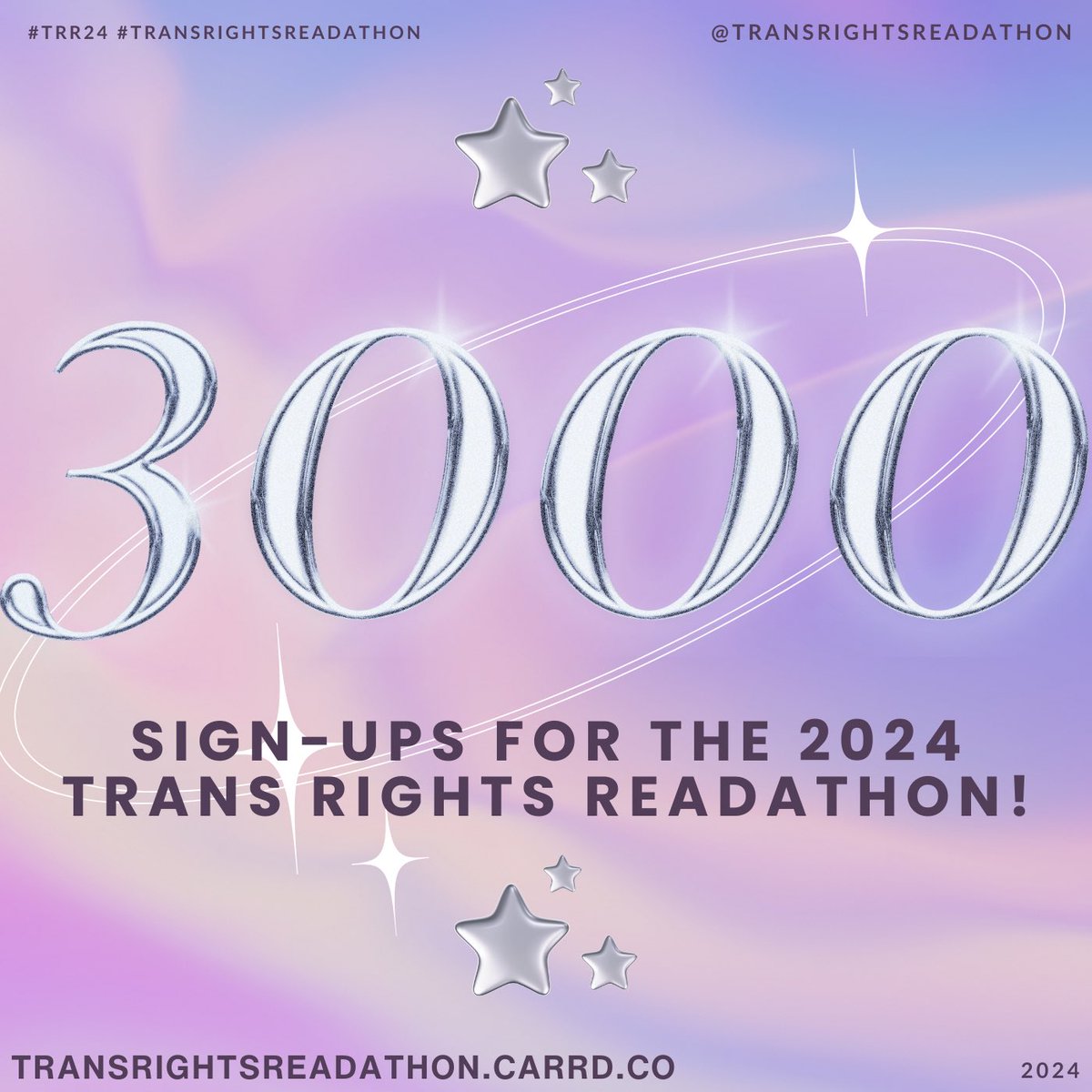 We’ve surpassed 3,000 sign ups for the 2024 #TransRightsReadathon and we are truly BLOWN AWAY! 🥳🏳️‍⚧️🩷

Leave a “👋🏽 I’m in” in the comments if you are going to continue through the weekend! 

#TRR24 #transhealth #TDOV