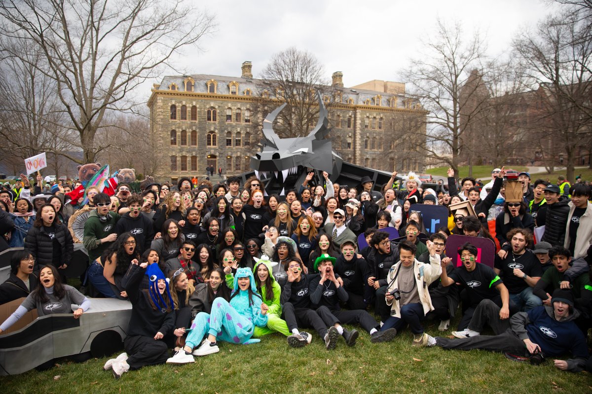 Cornell's tweet photo. Dragon Day stands as one of our enduring traditions, embodying the lively spirit and creativity of Cornellians! 🐉🔥

This year's dragon, crafted by @CornellAAP first-year architecture students, showcased innovation with a focus on functionality and sustainability. https://t.co/RJ7rMQOViw