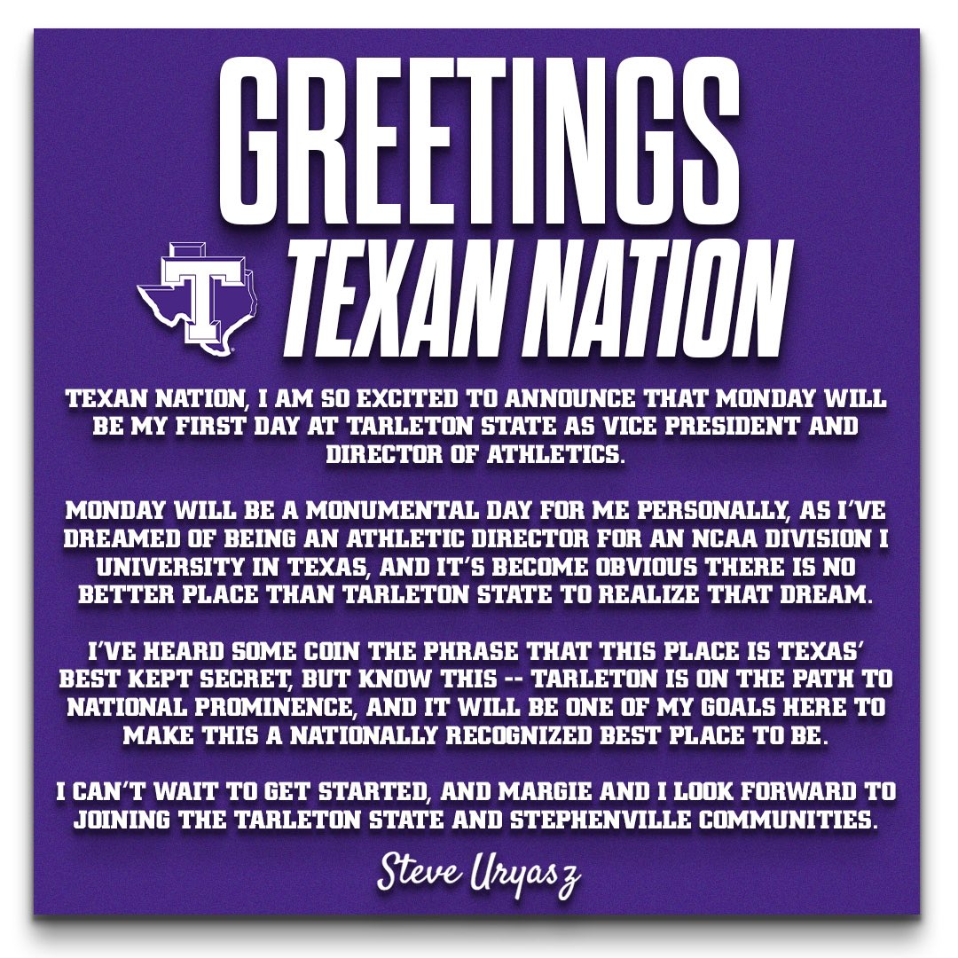 Tarleton State, I can’t wait to be there starting Monday!