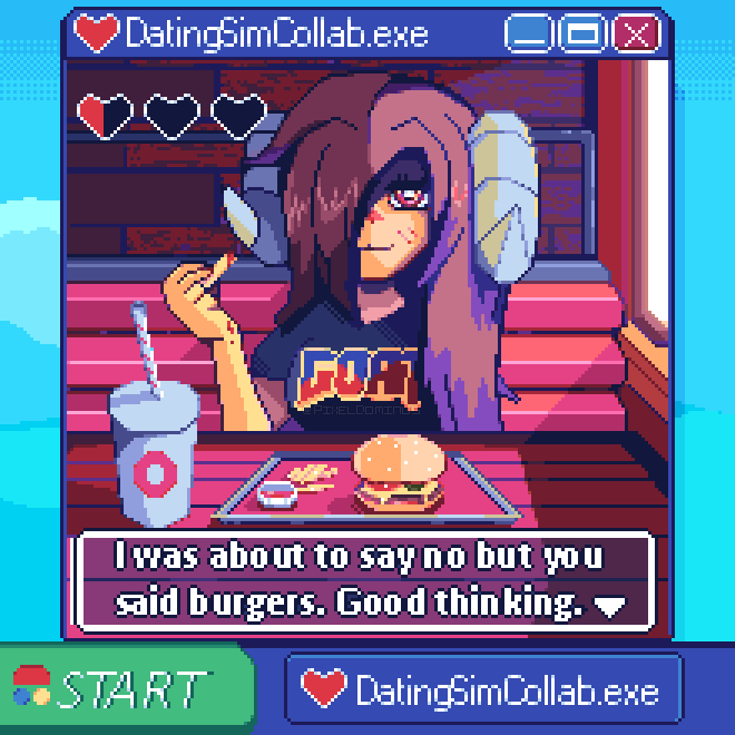 PixelDominus's tweet photo. my entry for @/batfeula datting sim collab featuring Modern Pomu.
#datingsimcollab #pixelart #ドット絵 https://t.co/6e7Nu9rDRn