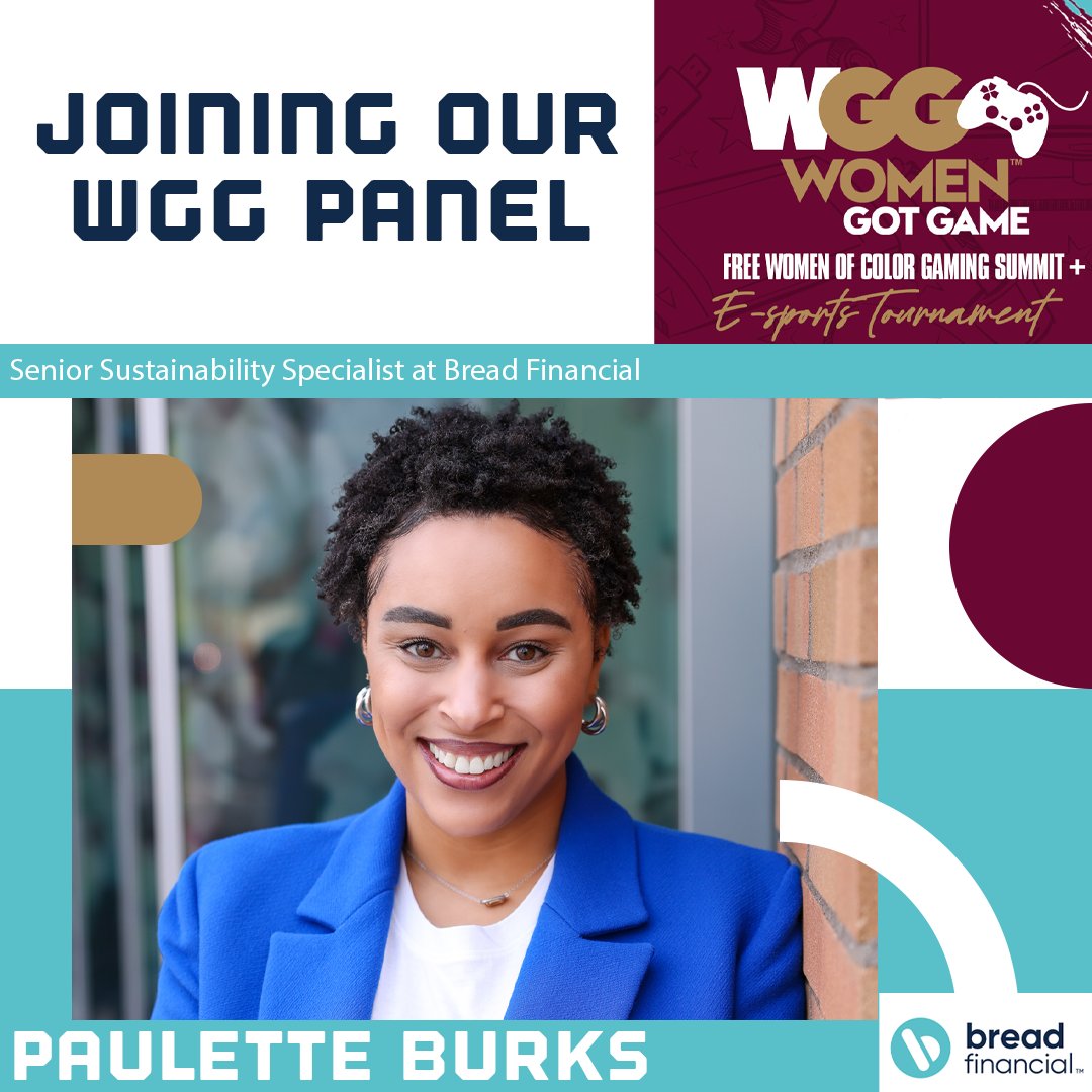 We are excited to announce that Paulette Burks will be joining the Women Got Game Panel and Summit next week! She's the Senior Sustainability Specialist at @BreadFinancial ➡️ Friday, April 5th ⬅️ 🔽 For more information bcgausa.org/women-got-game/