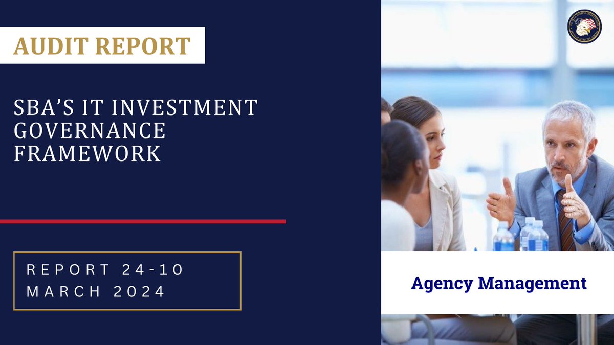 Read the latest @SBAOIG management advisory report to bring to your attention concerns regarding how the U.S. Small Business Administration (SBA) manages its Information Technology (IT) systems. ow.ly/RqlB50R57HE