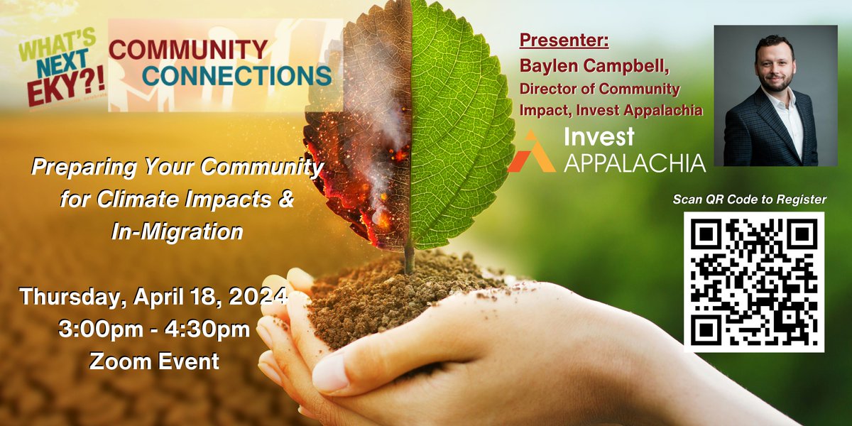 As other states experience more fires, flooding + extreme weather, people are moving to Appalachia - in what is being called 'climate migration.' Learn more about preparing your community for climate impacts like this issue on 4/18 with What's Next EKY. eventbrite.com/e/preparing-yo…