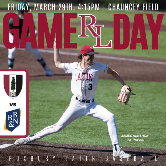 RL_BSBL's tweet photo. Game 1 | 2024 RL Baseball

🆚 BB&amp;N
⌚️ 4:15 PM
📍Roxbury Latin, West Roxbury, MA
🏟 Chauncey Field
⚾️ James Henshon 
🎟️ free 

#rollfoxes   #RLBaseball https://t.co/DXjQQojJy2