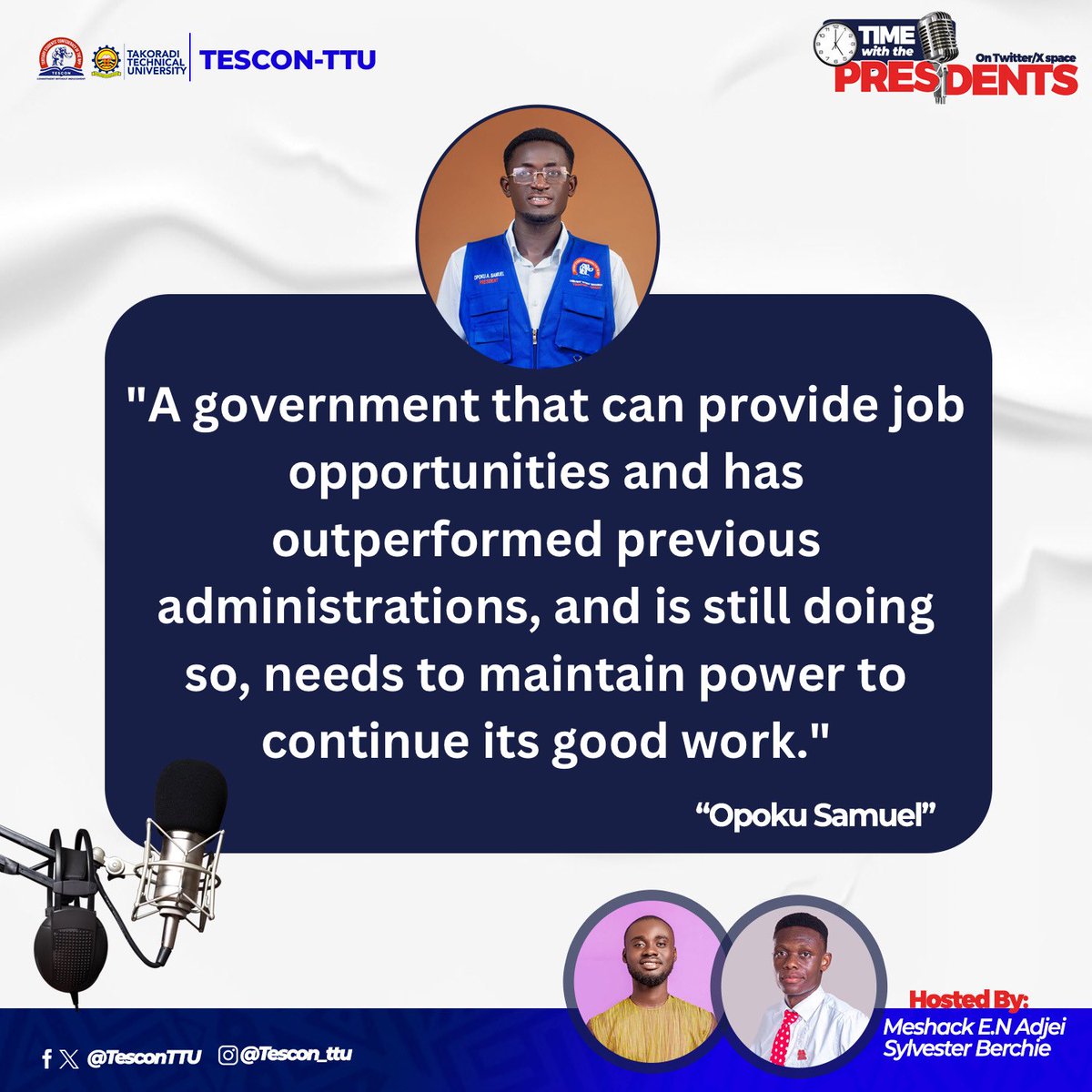 TesconTTU's tweet photo. 📍 Excerpts of our X-Space! 📍 

🗣️ H.E Samuel Opoku President of Umat-Tescon https://t.co/wIvrkJYOKd