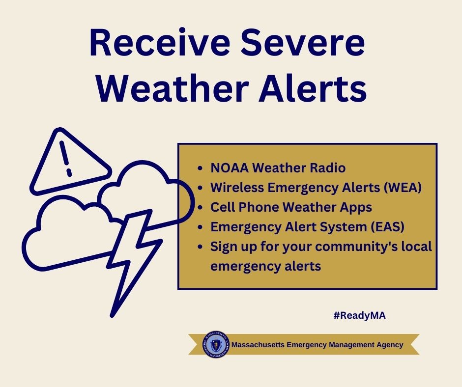 As the sun comes out across MA this weekend, remember, blue sky days are the best times to make sure you are prepared. Sign up to receive severe weather alerts, make sure you’ve got a working NOAA weather radio and check out downloadable weather apps for your cell phone. #ReadyMA