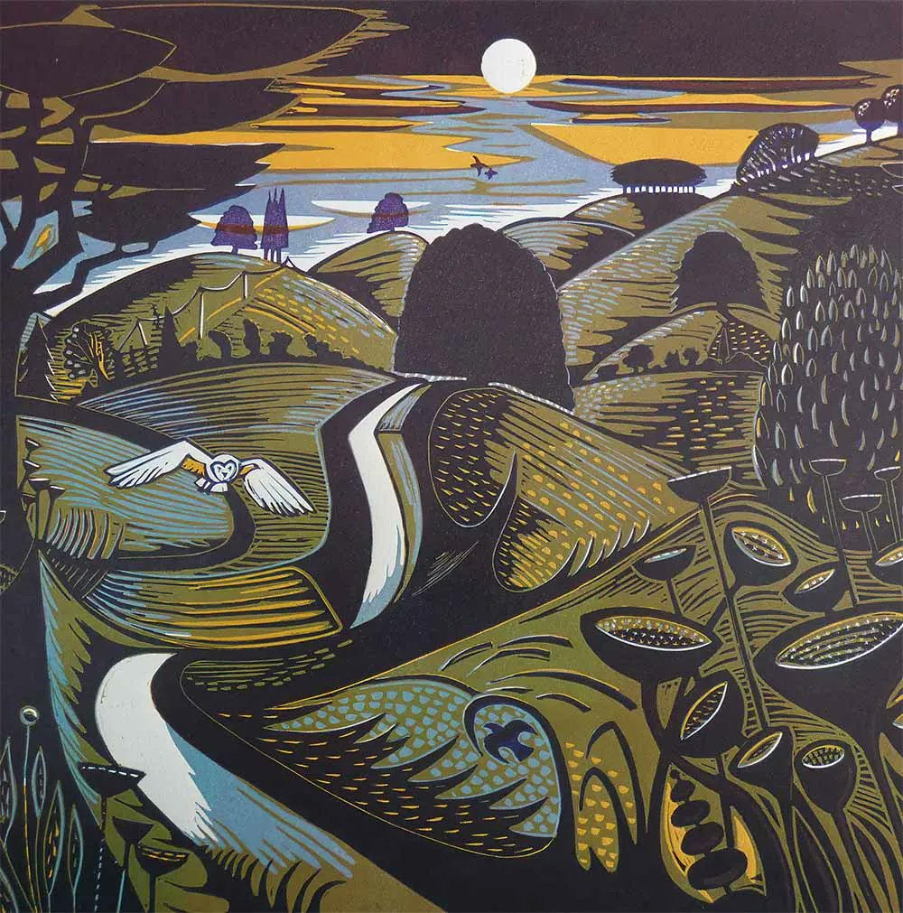 Wishing you a Rather Good Friday evening with ‘Domain of the Hunter’, Kit Boyd (@kitboyd), reduction linocut, 2022. Part of the EASTER WEEKEND 30% DISCOUNT SALE. rathergoodart.co.uk/product/kit-bo… #GoodFriday