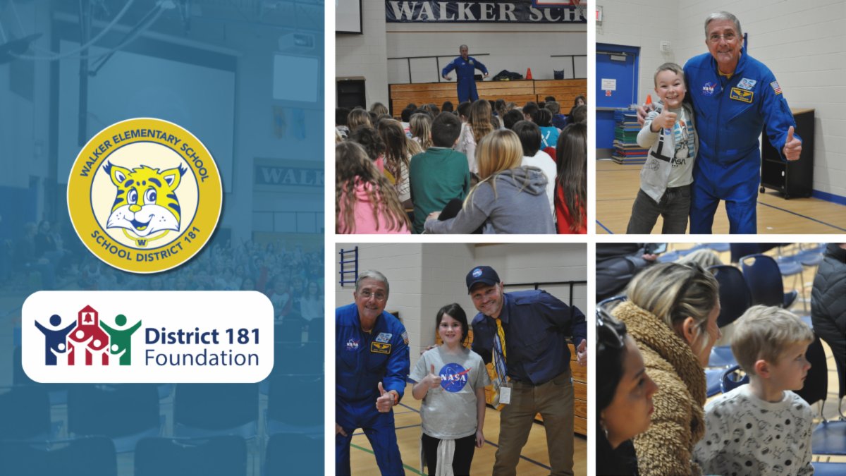 Thank you to the Walker PTO for organizing the assembly with Astronaut Don Thomas. Dr. Thomas visited all the elementary schools throughout the district. Thank you to the D181 Foundation and PTOs for contributing to this great event at our seven elementary schools.