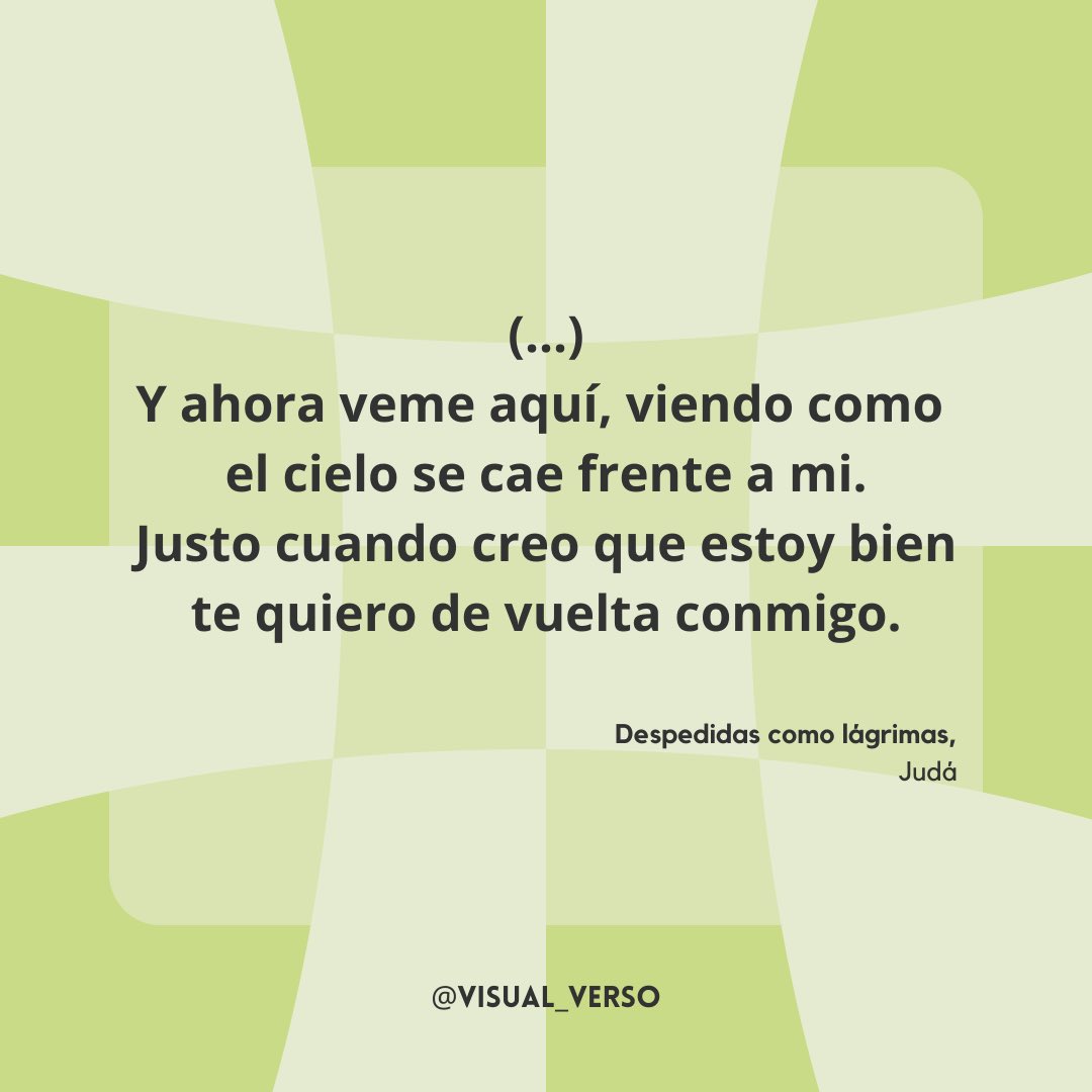 Visual_Verso's tweet photo. Hoy les compartimos un fragmento de "Despedidas como lagrimas“, un texto de @_jud4.

Aquí, Judá nos retrata un reclamo lleno de lágrimas y de dolor, donde la lluvia golpea nuestra puerta, evidenciando el anhelo por volver a estar con nuestro cómplice.

Link en descripción. https://t.co/J5teMIsbxK