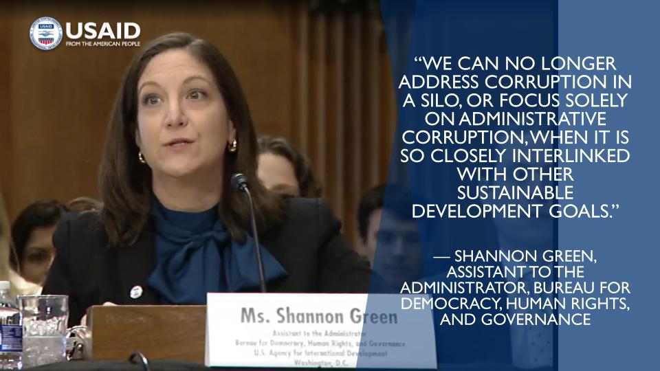 Last week, @USAIDDRG Assistant to the Administrator Shannon Green and @StateCGAC Richard Nephew testified before the Senate Foreign Relations Committee on USG efforts to #CounterCorruption. Read AtA Green’s full testimony: usaid.gov/news-informati…