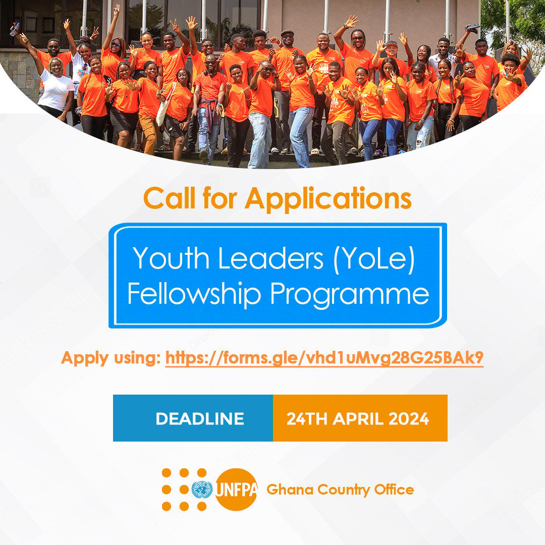 🌟Apply to Join @UNFPAGhana's YoLe #Fellowship Programme Cohort 6! Empowerment, #mentorship, and professional development await passionate #changemakers. Apply by April 21st, 2024, 11:59 p.m. Visit shorturl.at/cos45 to apply now! #YoLeFellowship #UNFPA #Ghana #ApplyNow