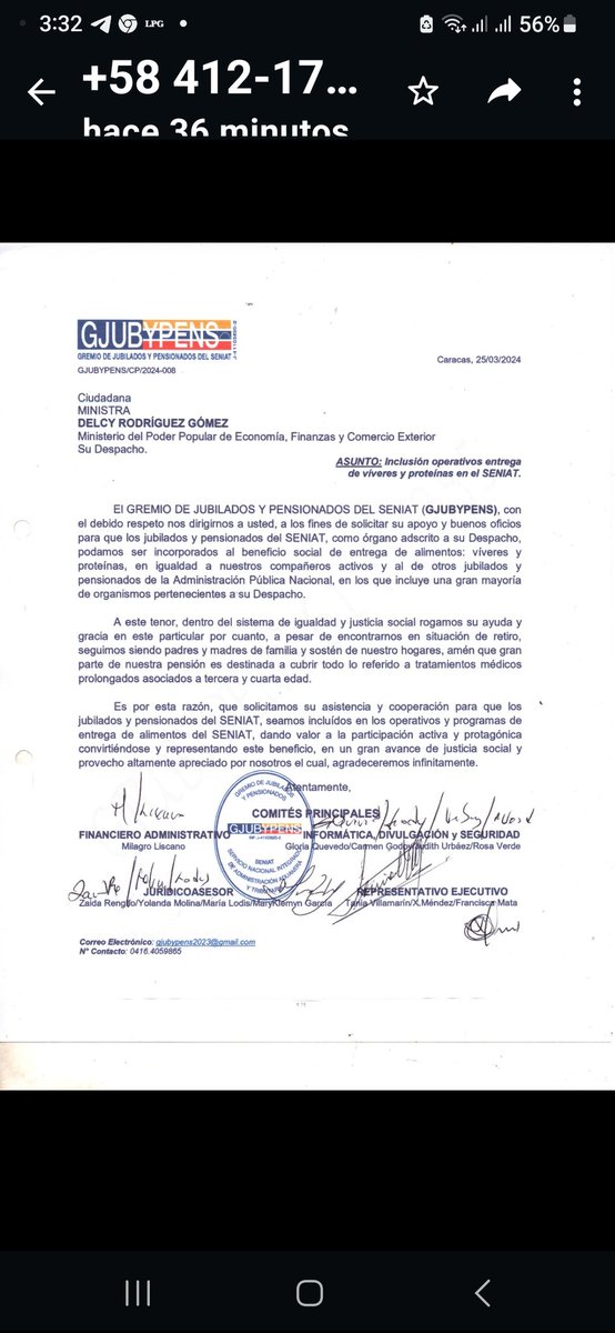 Malavermillo's tweet photo. En vista que el Superintendente del Seniat, no ha dado contesta a más de 100 oficios que le ha enviado el gremio de jubilados, éste le envió una comunicación a la Vicepresidenta para solicitar respuesta a sus petitorios. @jdavidcabello @delcyrodriguezv @dcabellor @NicolasMaduro https://t.co/JaH3FqgoyL