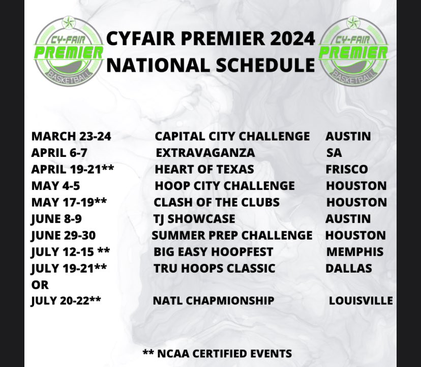 Coaches here is my updated AAU schedule!