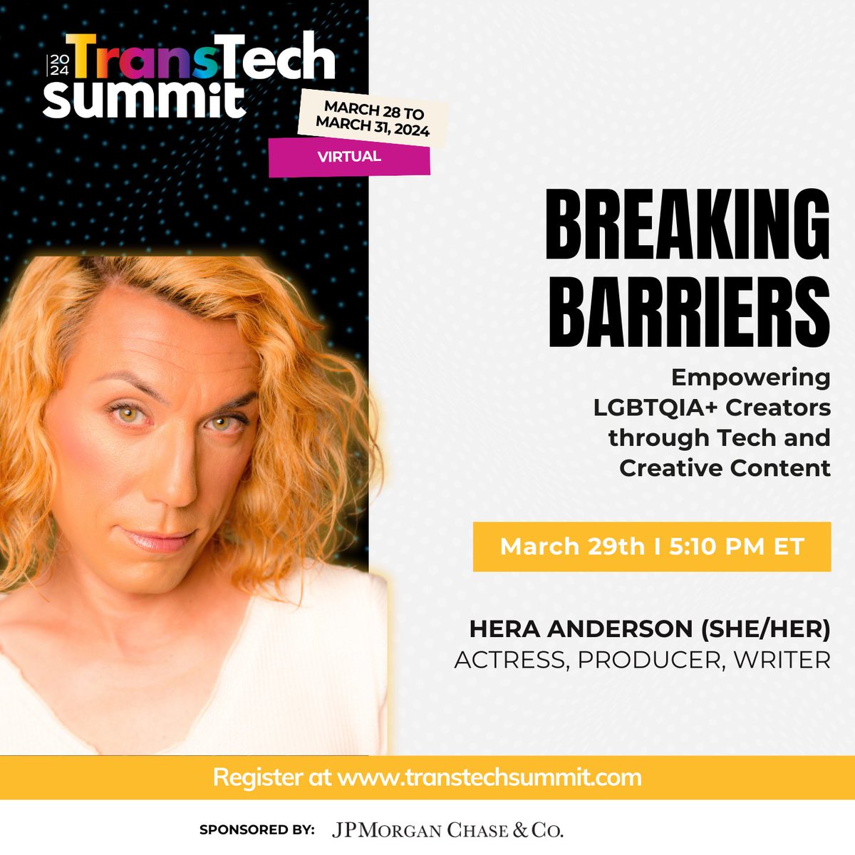 Today!!! 😀 
2024 @transtechsocial Summit - Beyond the Code! I’ll be presenting Breaking Barriers: Empowering LGBTQIA+ Creators Through Tech and Creative Content TODAY at 5:10PM ET( 2PM PST) access the full program when you register and download the app! transtechsummit.com