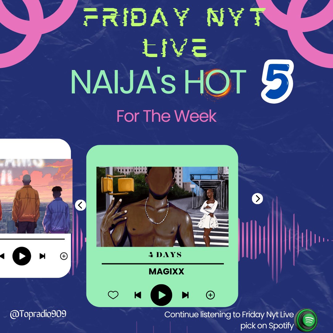 #FeelGoodMusic #FridayNytLive #NaijasHot5 with @IamStanzworld x @Iamlumi007 @ NO5, 4 DAYS by @Iam_Magixx open.spotify.com/playlist/5Reck…