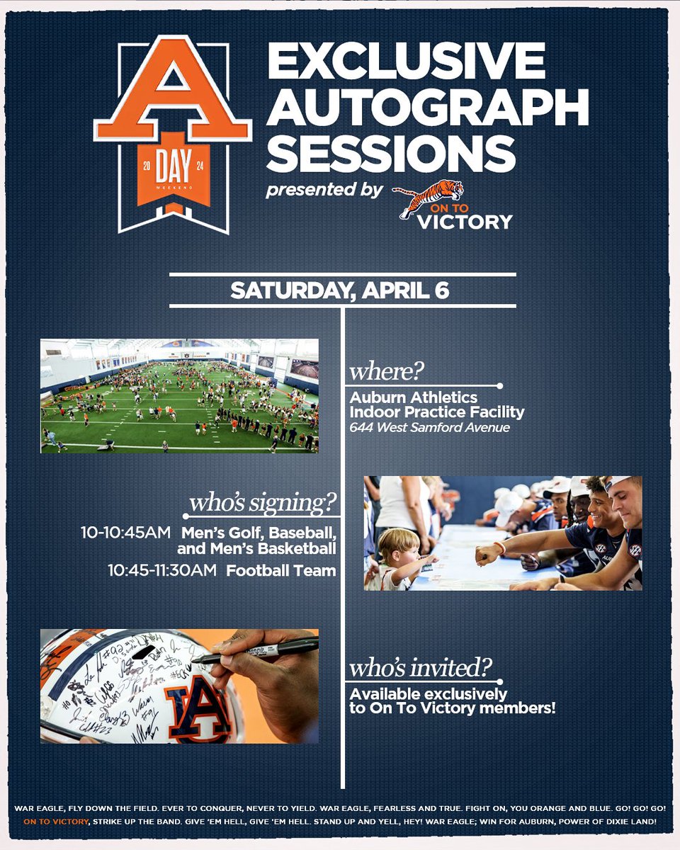 Calling ALL On To Victory members! 📞 You’re invited to an exclusive members only meet and greet event taking place the morning of A-Day! Join us and receive autographs from some of your favorite student-athletes. When you’re done with the fun, you can head on over for Tiger…