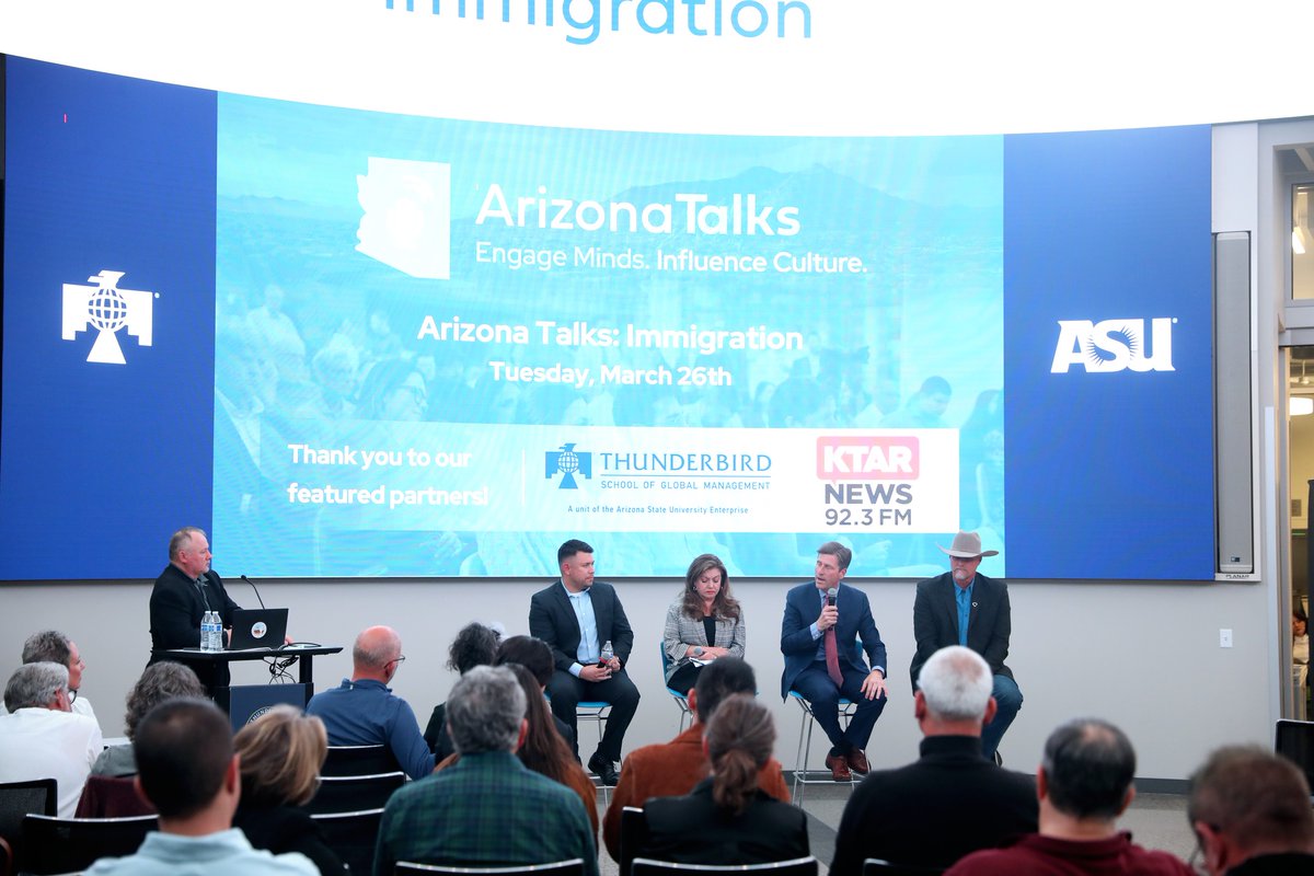 This week, @broomheadKTAR moderated the @ArizonaTalks: Immigration event that took place at the @Thunderbird School at @ASU. A panel of guests featured @PinalCSO Mark Lamb, @RepGregStanton, @AZHCCMonica, and @LuisAcosta22. @KTAR923 was a proud media partner. 📸by Arizona Talks.