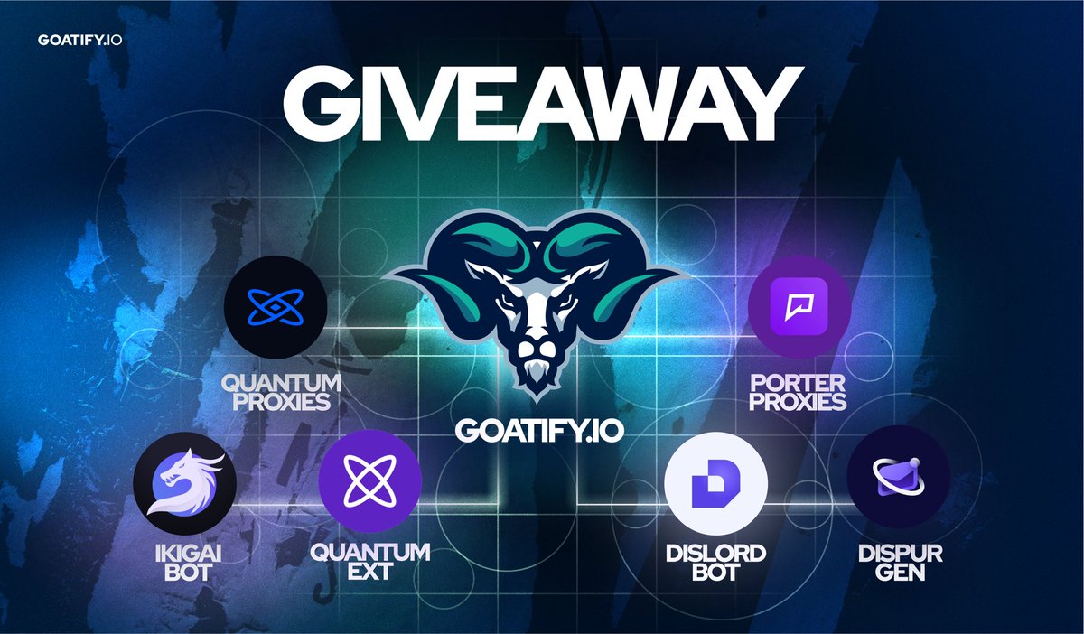 🙅‍♂️72H GIVEAWAY🐣 @GoatifyIO 1 x 🆓Monthly @dislordbot 1 x 🆓Monthly @quantum_proxies 2x1GB Molecule Plan @IkigaiBot 1 x 🆓Monthly @Quantum_Ext 3x🆓Weeklies @DispurGen 2x🆓Weeklies @PorterProxies 3x3GB Evolve Plan Rules: FOLLOW ALL+❤️+🔄