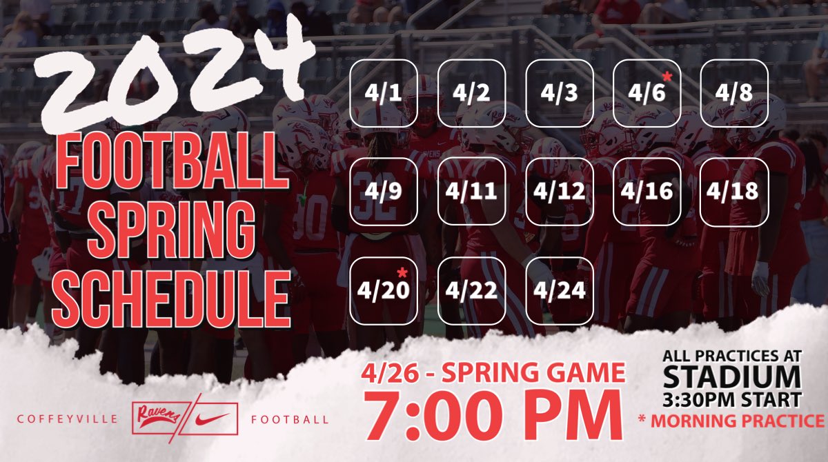 Coffeyville Spring ball schedule❕
One stop, for all your positional needs❗️ 
#theravenway