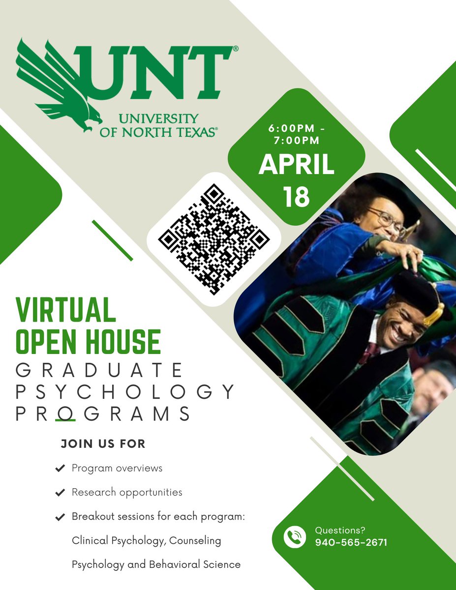 The UNT Psychology Department is hosting a Spring Open House, April 18th at 7 PM EST/6 PM CST. Information about how to register is below!