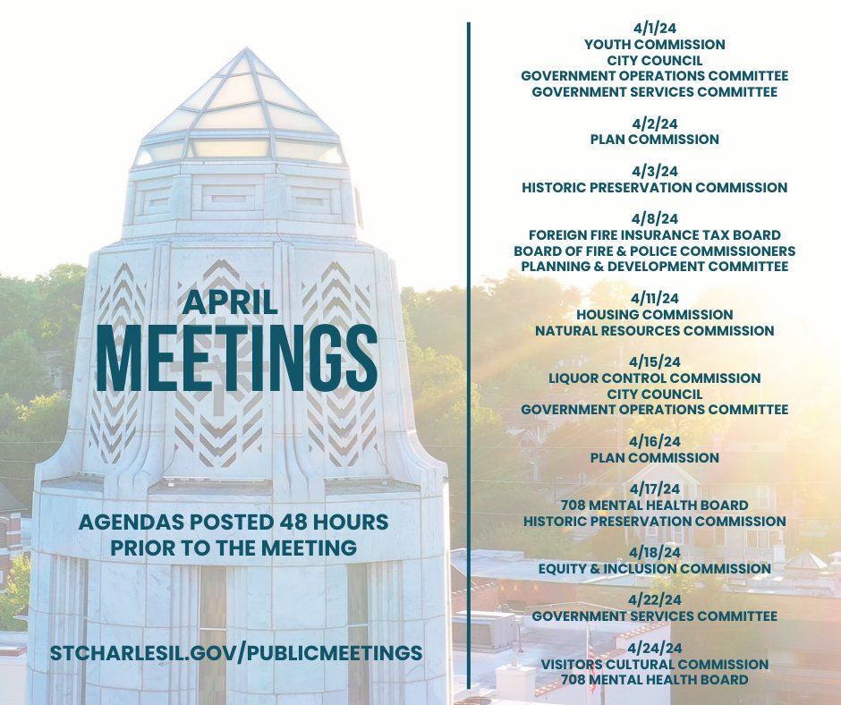 #StCharlesIL meeting information and agendas at stcharlesil.gov/meetings