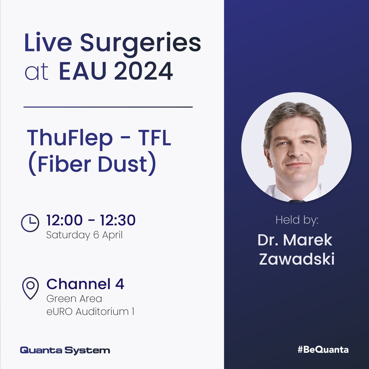 ThuFlep - TFL (#FiberDust)

👤Held by Dr.@mzawadzk1
⏰12:00 - 12:30

👉🏻Only at #eau24

#quantasystem #meetyourlaser #yourlaserchoice #bequanta