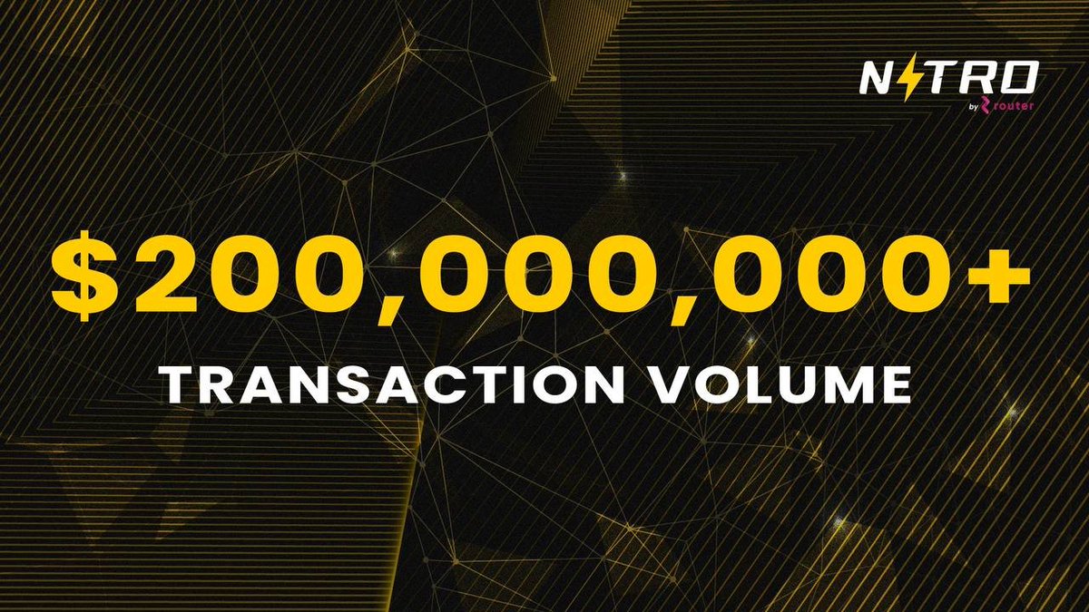We've crossed $200M in transaction volume on our cross-chain bridge, Router Nitro! 🙌⚡🎉 Reaching $100M in transactions marked a significant milestone, achieved just 41 days post-launch. Surpassing expectations, we swiftly reached the next $100M volume in merely 21 days.