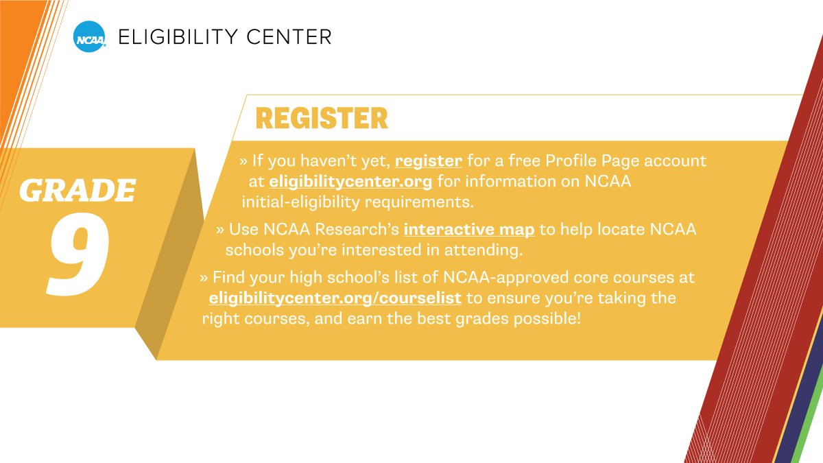 Are you a high school freshman wanting to compete in #collegesports? Register for a free Profile Page account with the @ncaaec to learn how! 🔗 on.ncaa.com/HSTimeline