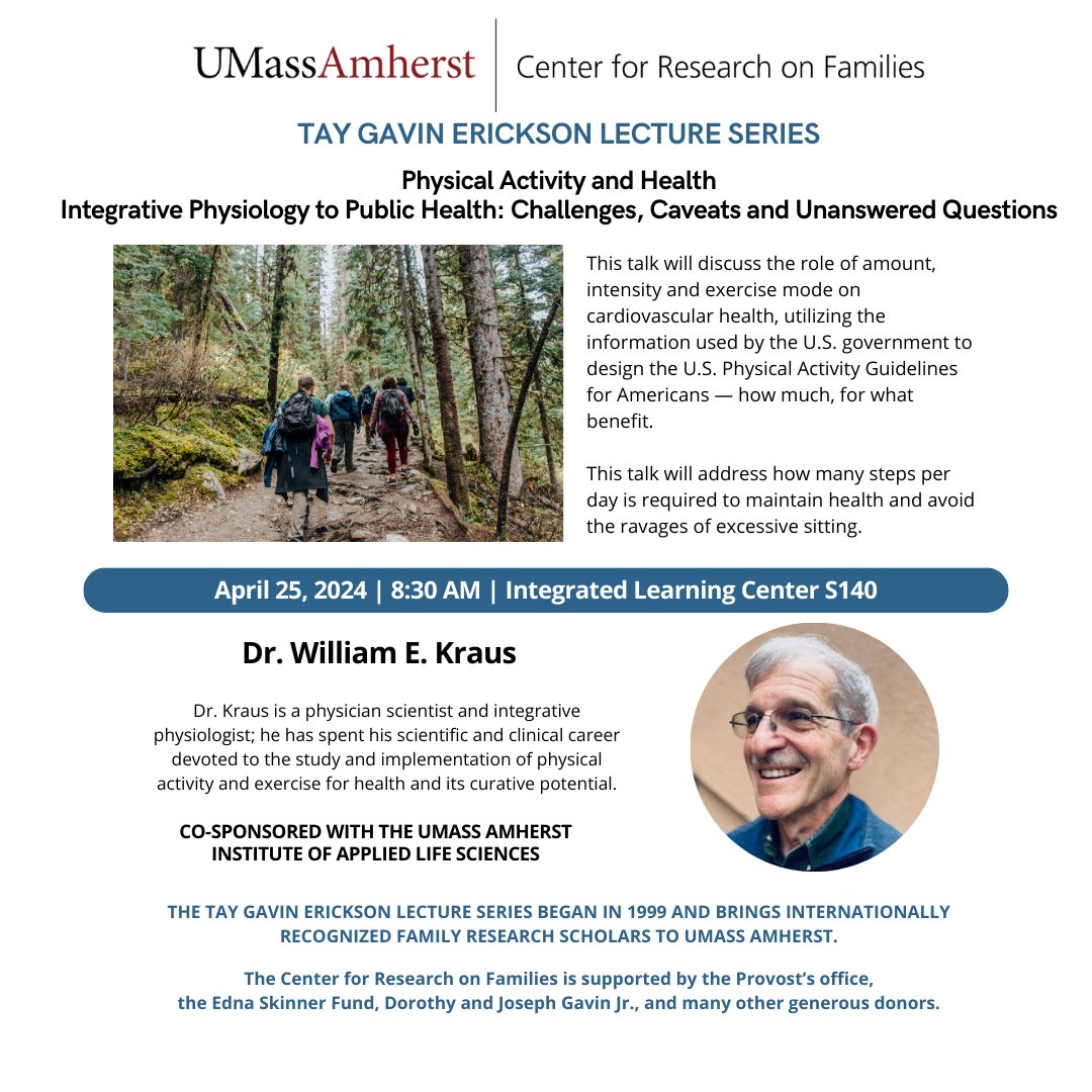 Dr. William Kraus is speaking at the ILC as a part of our Tay Gavin Erickson Lecture series! On April 25th <a href="/8/">.</a>:30am, he will be talking about Integrative Physiology to Public Health: Challenges, Caveats and Unanswered Questions. To register:bit.ly/WILLIAMKRAUSTGE