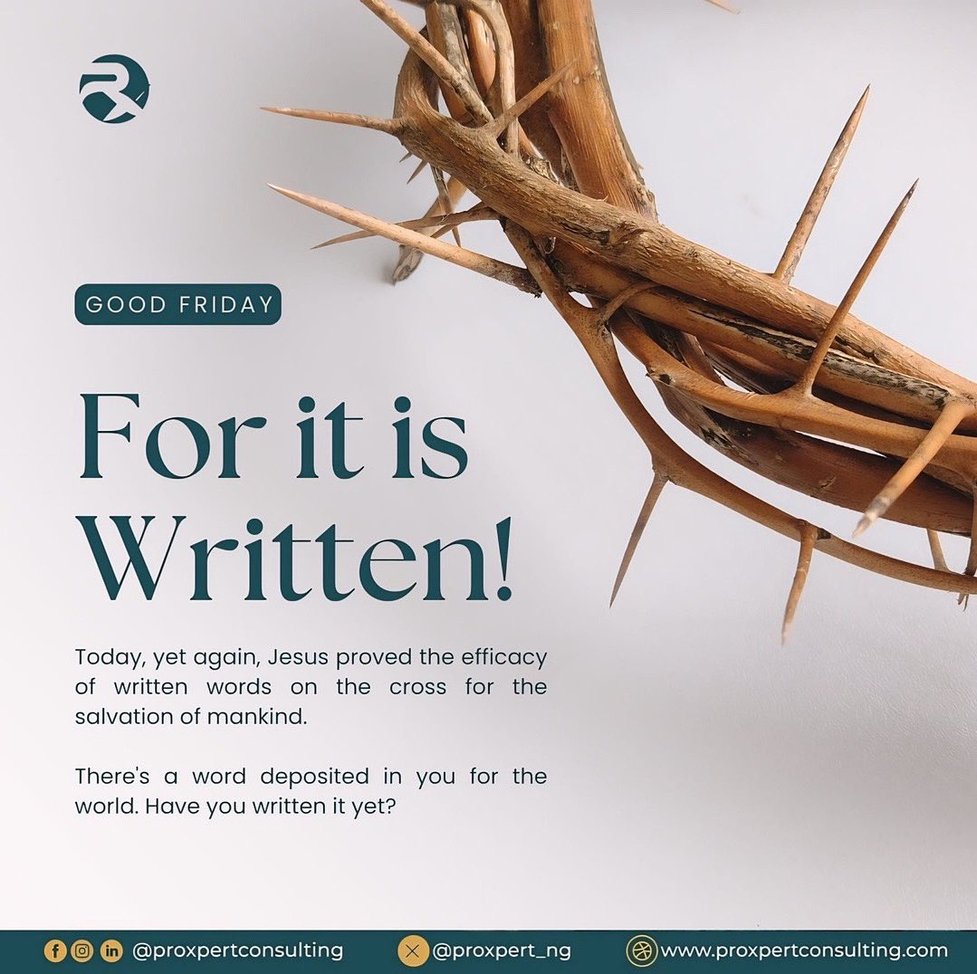 For it is written! 💡

-

#goodfriday #nogreaterlove #proxpertconsulting #proxpert #contentmanagement #everythingwriting #bookpublishing #contentwriting #socialmediamanagement #copywriting #professionalism #expertise #editing #proofreading #books #reading #ghostwriting
