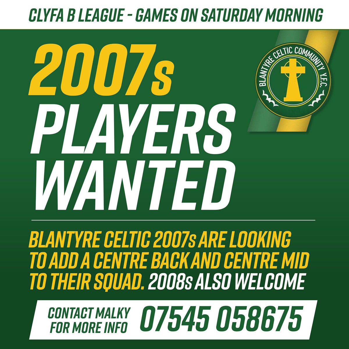 Our 2007’s team are looking to add an experienced Centre Back and Centre Mid. If you are 2007 or 2008 looking for a new challenge or more game time then please get in touch through DM or the number below ⚽️