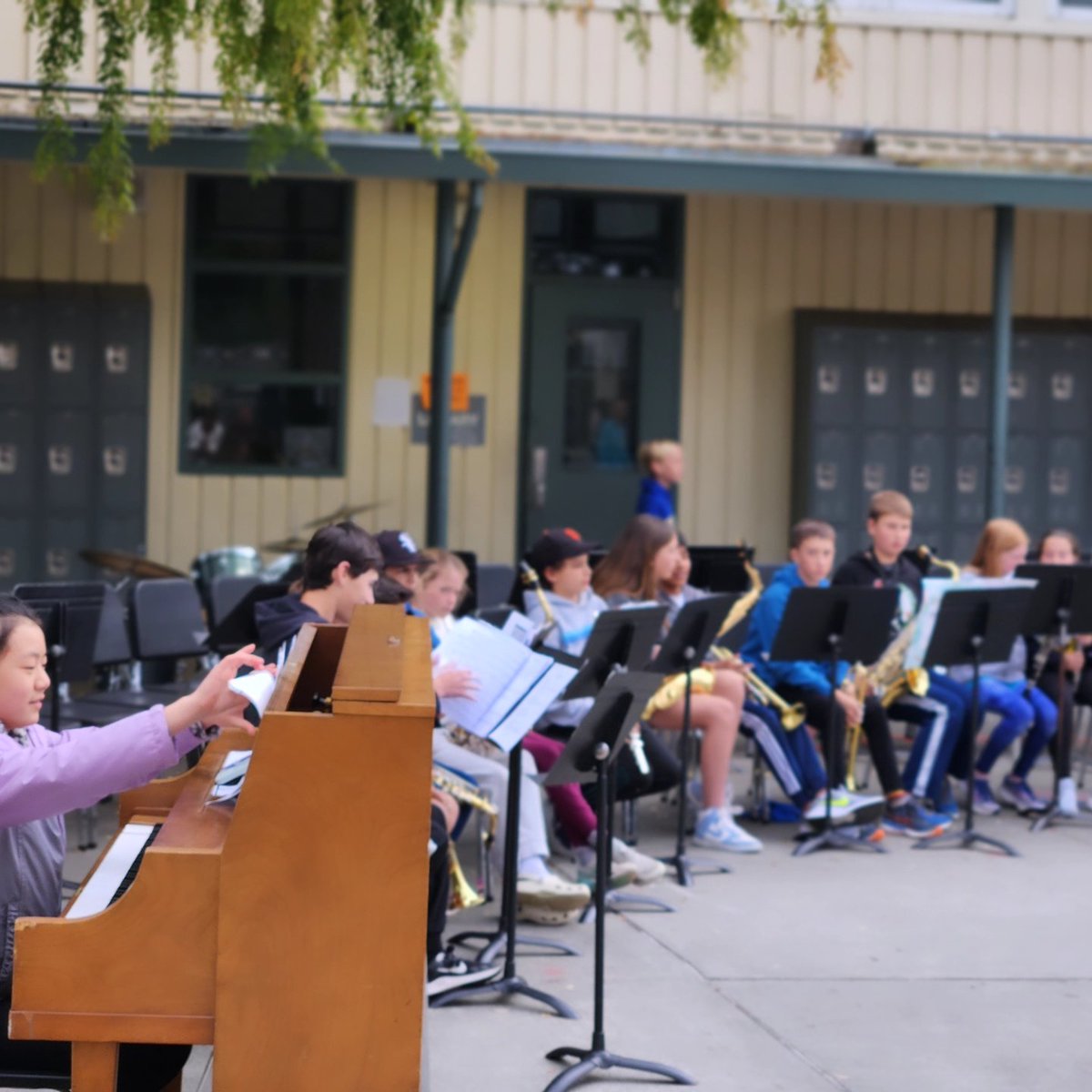 HallMiddle's tweet photo. Thanks to all who came out to Hall's Open House last night! Mr. Derby and his student musicians put on a great courtyard performance, and classrooms were full of student work and a lot of joy. Happy spring! #hallmiddle #wearelcmsd #openhouse https://t.co/TypXCiq6sr