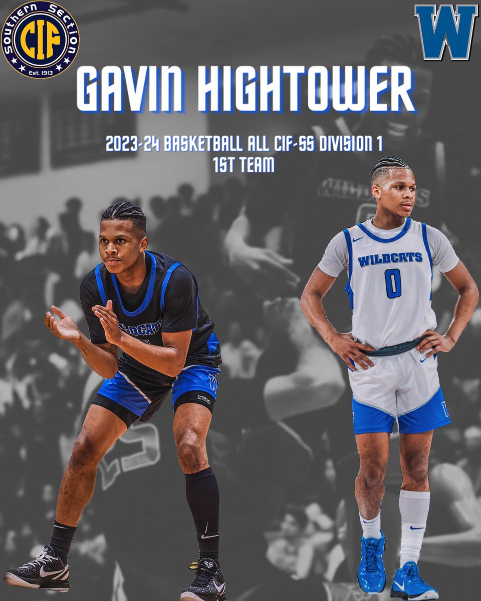 Gavin “The Voice” Hightower Was selected by CIF 1st Team Honors of Division 1 for the 2023-24 Basketball Season. We would like to celebrate him for being a great role model on and off the court. The entire Windward Community is Proud of this accomplishment. #GoCats