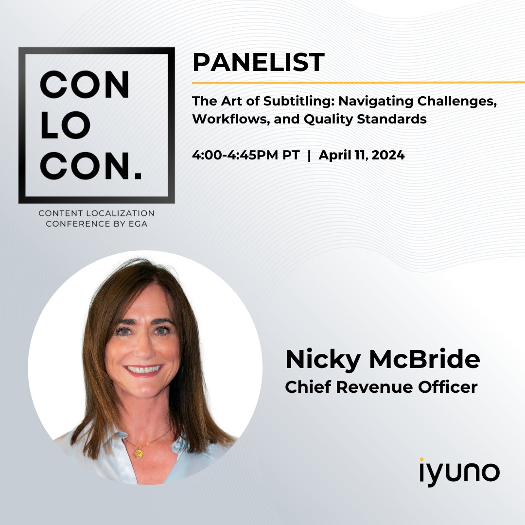 Make sure to catch Iyuno's Chief Revenue Officer Nicky McBride speaking at this years' Con-Lo-Con! #WeAreIyuno