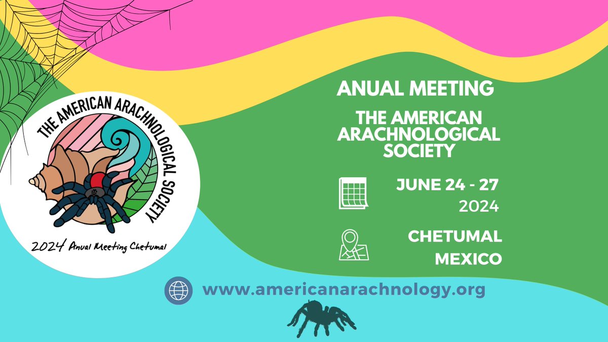REGISTRATION OPEN FOR AAS 2024! June 24-27th, 2024 in Chetumal , Mexico Registration Payment Deadline: May 31, 2024 Abstract deadline: May 15, 2024 Student Travel Grant App Deadline: April 17, 2024 Info: americanarachnology.org/aas-meetings/a… Logo Design: @ maria.disenografico (Instagram)