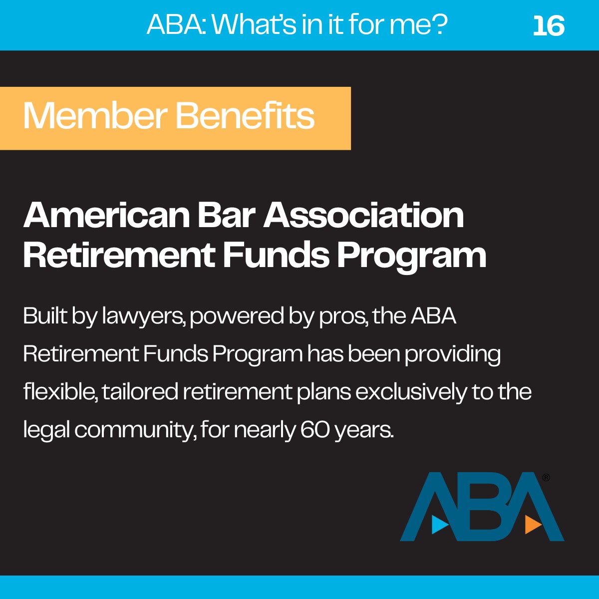 Michelle Behnke (@abapres_elect) on Twitter photo Secure your financial future with the <a href="/ABAesq/">American Bar Association</a> Retirement Funds Program! With $6.4 billion in participant accounts, we serve 3,900+ law firms, offering tailored retirement plans. Join thousands benefiting today! bit.ly/43fOR3p
#retirementplans Secure your financial future with the <a href="/ABAesq/">American Bar Association</a> Retirement Funds Program! With $6.4 billion in participant accounts, we serve 3,900+ law firms, offering tailored retirement plans. Join thousands benefiting today! bit.ly/43fOR3p
#retirementplans