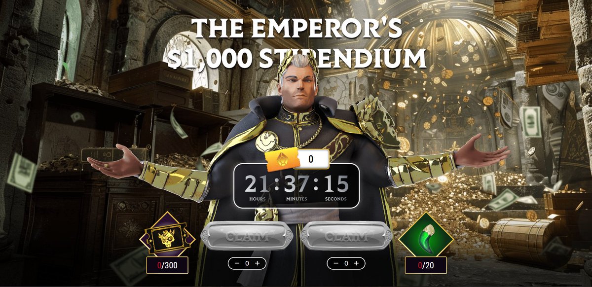 Time is running out to enter the Emperor's $1,100 Stipendium raffle! 

Fight in the arena to earn those tickets & make sure you enter them into the raffle! 

The $1,100 prize will be drawn on April 1st.

Today's daily raffle winner...🥁🥁🥁

ChineseWhale wins 1000 tickets!