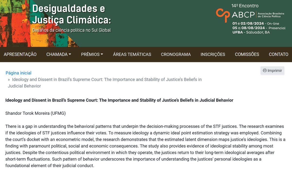 Shandor63374410's tweet image. Muito feliz em apresentar parte da minha pesquisa no 14o encontro da Associação Brasileira de Ciência Política ao lado dos maiores pesquisadores do campo brasileiro. #abcp #stf #ministrosstf #ideology #ideologia #judicialbehavior #comportamentojudicial