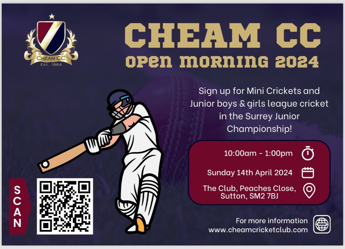 Cheam CC Juniors (@cheamcccolts) on Twitter photo Open morning 2024. Registrations open now is back for boys & girls U6 to U18. Come and meet us all <a href="/Cheam_CC/">Cheam Cricket Club</a> <a href="/carshaltonboys/">Carshalton Boys</a> <a href="/CarshaltonHigh/">Carshalton High School for Girls</a> <a href="/WHSGPE/">Wallington Girls PE</a> <a href="/GreenshawHigh/">Greenshaw High School</a> <a href="/GHSSixthForm/">Greenshaw Sixth Form</a> <a href="/glenthorne_high/">Glenthorne High School</a> Open morning 2024. Registrations open now is back for boys & girls U6 to U18. Come and meet us all <a href="/Cheam_CC/">Cheam Cricket Club</a> <a href="/carshaltonboys/">Carshalton Boys</a> <a href="/CarshaltonHigh/">Carshalton High School for Girls</a> <a href="/WHSGPE/">Wallington Girls PE</a> <a href="/GreenshawHigh/">Greenshaw High School</a> <a href="/GHSSixthForm/">Greenshaw Sixth Form</a> <a href="/glenthorne_high/">Glenthorne High School</a>