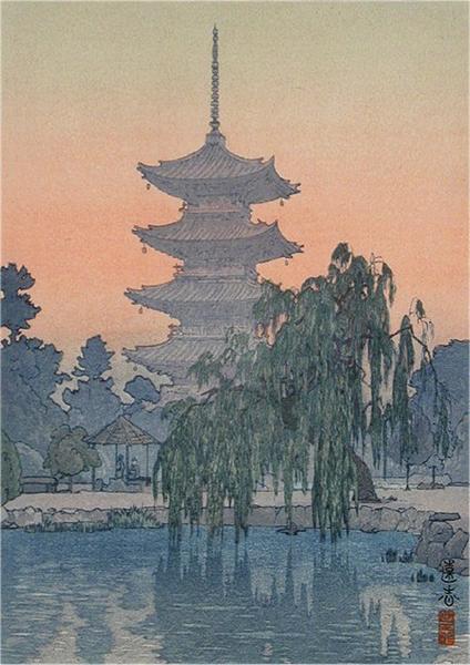 JapanTraCul's tweet photo. Pagoda in Kyoto, by Yoshida Toshi, 1942

#shinhanga https://t.co/hheyEBLkti