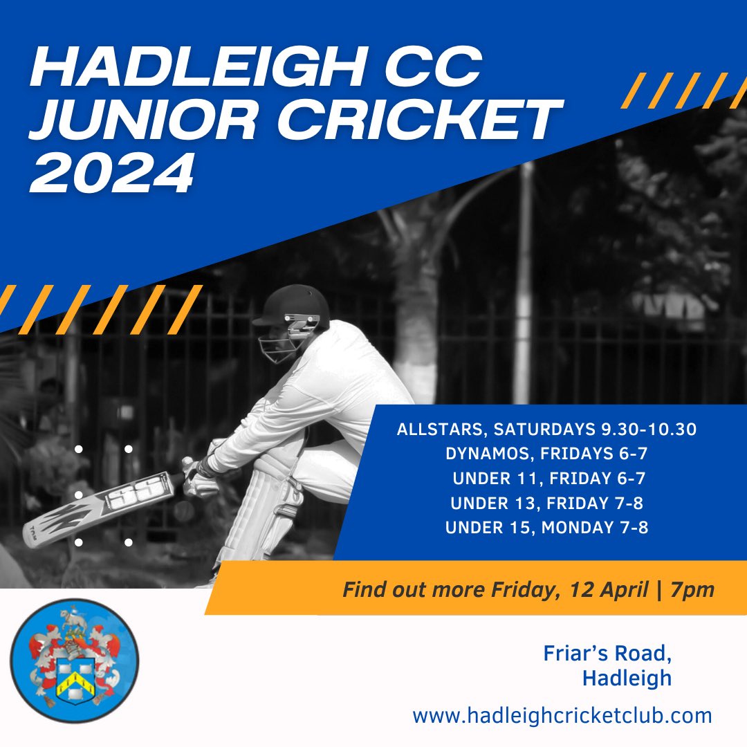 Just 2 weeks to go until our junior cricket information evening, and 4 weeks until our first junior training sessions! 🏏 #wearehadleighcc #juniorcricket #hadleighsuffolk #acommunityclubforallthefamily